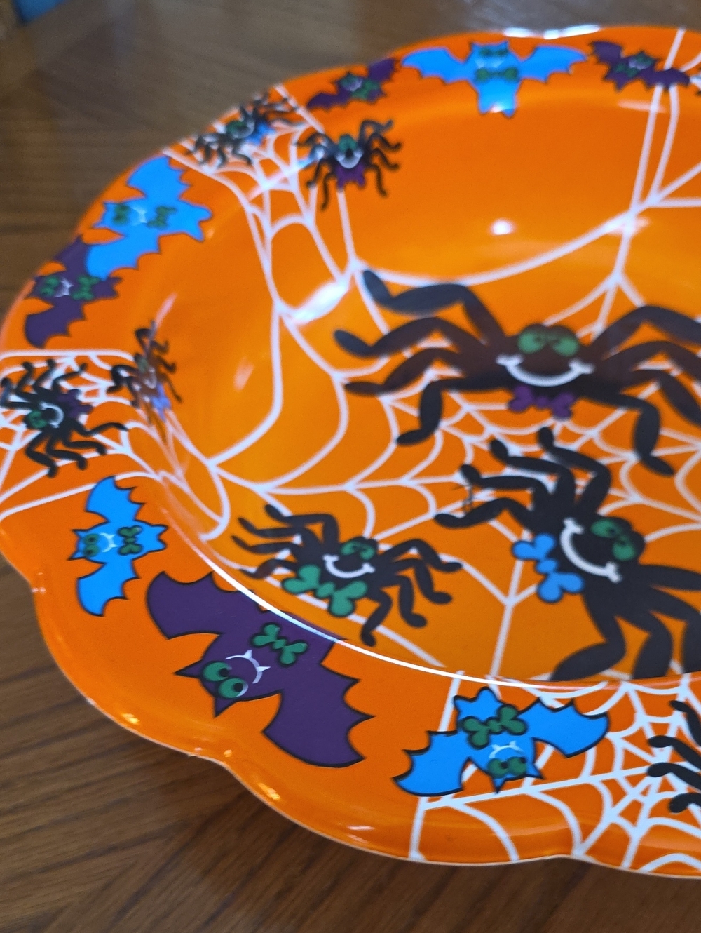 Vintage 90's Halloween Spider & Bat Party Bowl - Orange